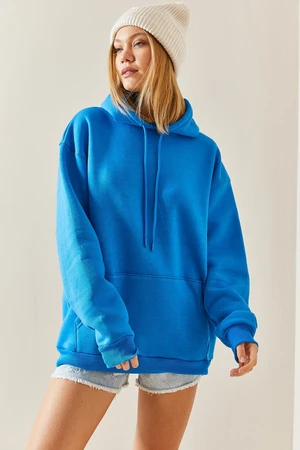 XHAN Turquoise Oversize Raised Hooded Sweatshirt