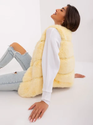 Light yellow fur vest with pockets