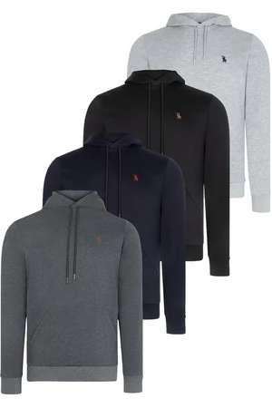 SET OF FOUR V4011 DEWBERRY MEN'S HOODED SWEATSHIRT-BLACK-NAVY-ANTHRACITE-GREY