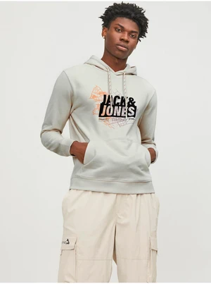 Men's Cream Hoodie Jack & Jones Map - Men's