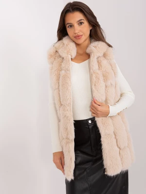 Beige fur vest with eco-leather inserts