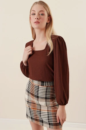 Bigdart 0442 Long Sleeve Blouse - Brown