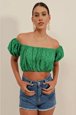 Bigdart 0481 Scalloped Strapless Blouse - Green