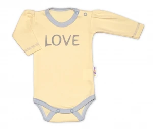 Baby Nellys Body dlouhý rukáv Love - žluté, vel. 50 (0-1m)