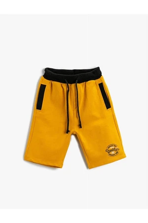 Koton Boys' Clothing Motto Printed Cotton Shorts with Tie Waist Mustard