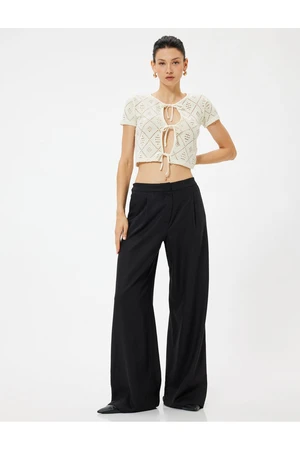 Koton Linen Trousers High Waist Wide Leg Pocket Pleat Detailed