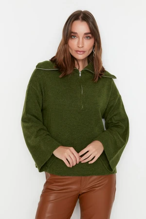 Trendyol Khaki Wide Fit Miękki teksturowany sweter z dzianiny basic