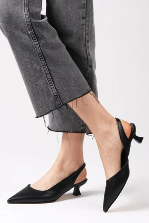 Mio Gusto Mitzie Black Women's Shoes with Open Back Short Heels.