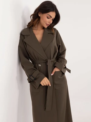 Khaki trench coat with decorative stripes