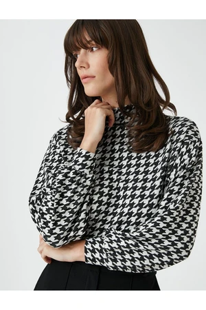 Koton Houndstooth Patterned High Collar Sweater