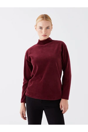 LC Waikiki LCWAIKIKI Basic Claret Red Stand Collar Plain Long Sleeve Women's Blouse