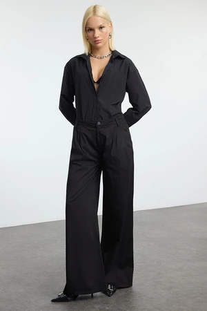 Trendyol Black Pleated High Waist Wide Leg Trousers