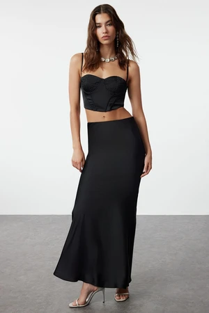 Trendyol Black Woven Satin Long Skirt