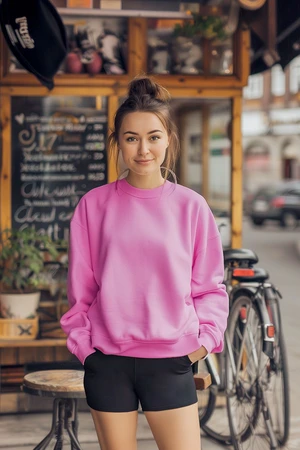 Trendyol Pink Oversize/Relaxed Fit Basic Crew Neck Thick/Polar inside Knitted Sweatshirt