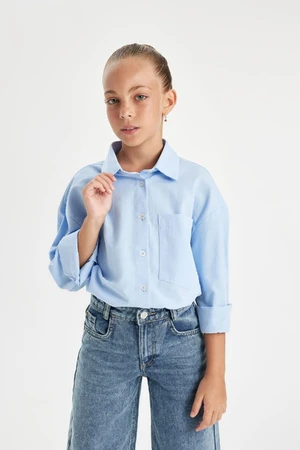 DEFACTO Girls Oversize Wide Pattern Poplin Long Sleeve School Shirt