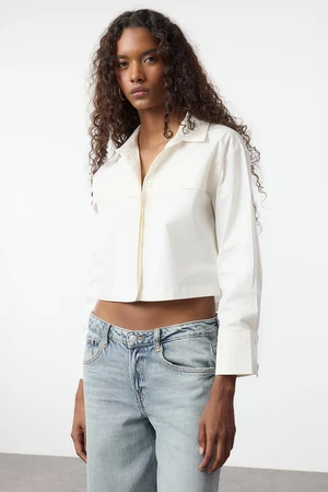 Trendyol White Crop Poplin Fabric Woven Shirt