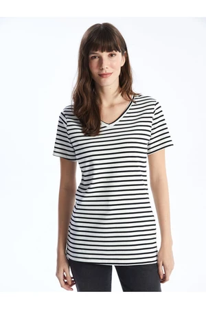 LC Waikiki V-Neck Striped Short Sleeve Women's T-Shirt