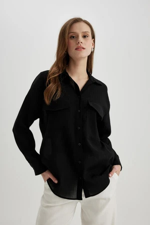 DEFACTO Oversize Fit Pocket Detailed Crinkle Fabric Long Sleeve Shirt