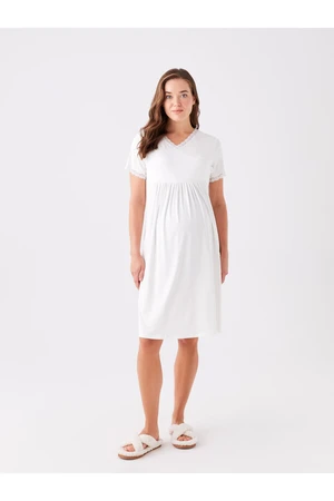 LC Waikiki V-Neck Straight Short Sleeve Maternity Nightgown