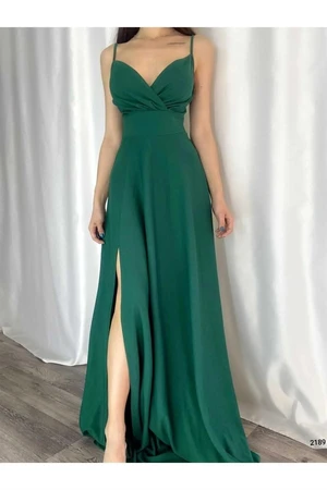 74886 Dewberry Rope Strap Slit Evening & Graduation Dress-GREEN