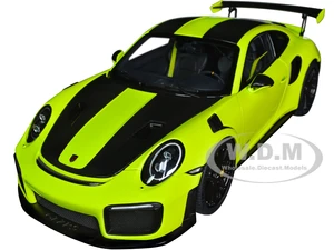 Porsche 911 (991.2) GT2 RS Weissach Package Acid Green with Carbon Stripes 1/18 Model Car by Autoart