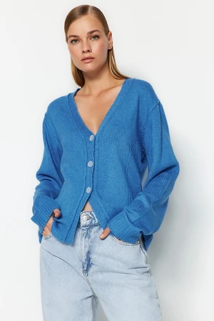 Trendyol Blue Wide Fit Soft Textured Knitwear Cardigan