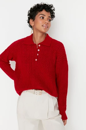 Trendyol červený široký fit sveter s mäkkou textúrou pletené výrobky
