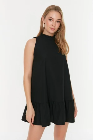 Trendyol Black Relaxed Fit Mini ujjatlan szövött ruha