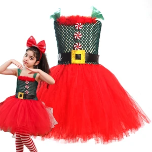 2023 Chirstmas Costume Girl Princess Fansy Dress Red Tutu Robe Children Performance Cosplay Disguise Santa Claus Clothes