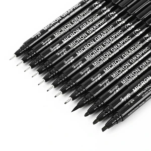 12pcs Set Black Pigment Neelde Water-proof Calligraphy Pens Sketch Marker Precision Micro-Line Pens Illustration Drawing Manga