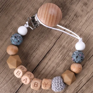 Baby Pacifier Clips Chain Personalized Wood Name Teethers Dummy Nipples Holder Teething Accessories Newborn Toys Custom Gift Ins