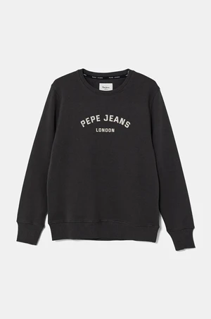 Dětská bavlněná mikina Pepe Jeans ALDRIDGE CREW šedá barva, s potiskem, PB581622