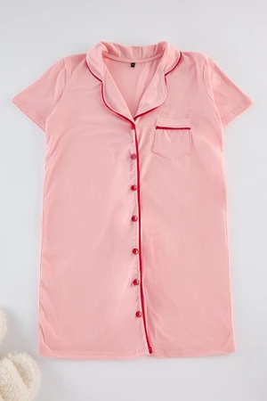 Trendyol Pink Cotton Piping Detailed Knitted Nightshirt