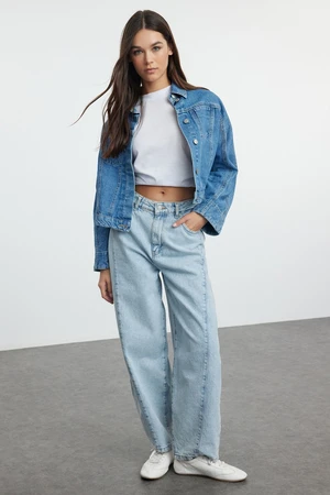 Trendyol Blue Stitch Detailed High Waist Barrel Baggy Jeans