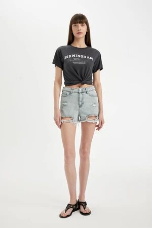 DEFACTO High Waist Cut-Out Jean Shorts