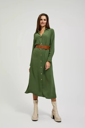 Midi dress with wide khaki belt