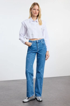 Trendyol Blue Bow Detailed High Waist Wide Leg Jeans