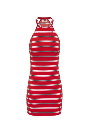 Tommy Jeans Šaty - TJW STRIPED RACER BODYCON DRESS červené