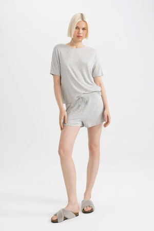 DEFACTO Fall in Love Ribbed Short Sleeve Pajama Set with Shorts