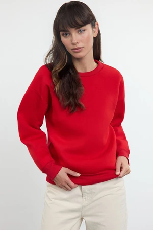 Trendyol Red Thick Fleece Inside Regular/Normal Fit Crew Neck Basic Knitted Sweatshirt