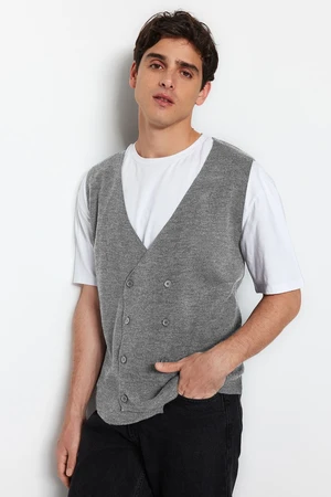 Trendyol Gray FL Men's Slim V-Neck Plain Knitwear Vest