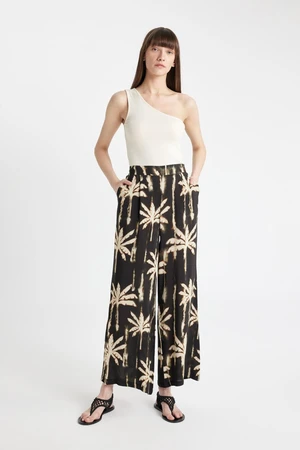 DEFACTO Culotte Patterned Elastic Waist Wide Leg Long Moroccan Trousers