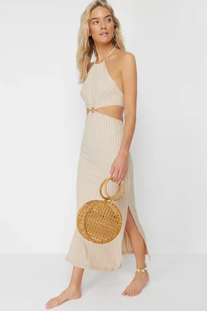 Trendyol Beige Maxi Knitted Accessories Beach Dress