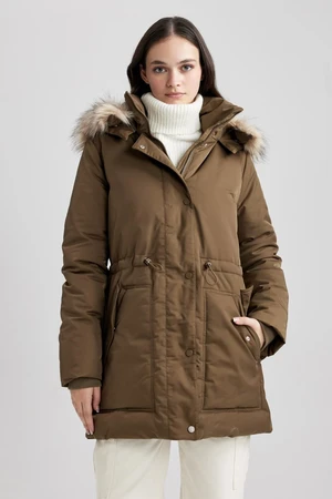 DEFACTO Water Repellent Oversize Wide Cut Detachable Faux Für Hooded Coat Parka