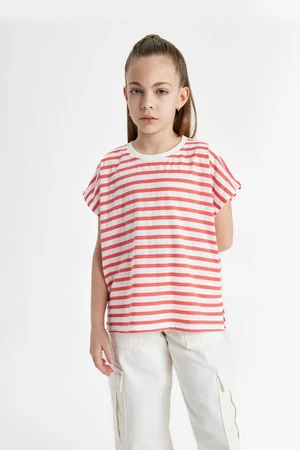 DEFACTO Girl Oversize Fit Crew Neck Striped Short Sleeve T-Shirt