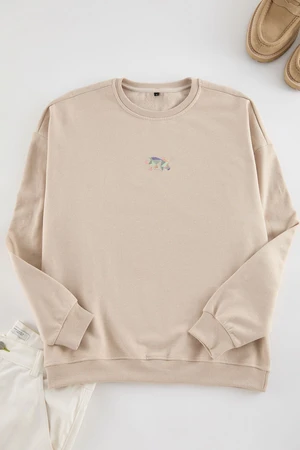 Trendyol Stone Crew Neck Long Sleeve Sweatshirt