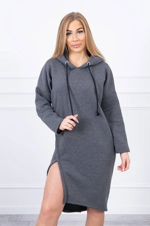 Dress with hood and slit on the side dark gray