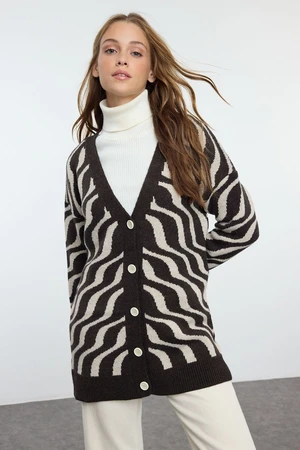 Trendyol Brown Self-Patterned Knitwear Cardigan