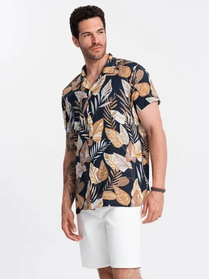 Ombre Viscose patterned men's short sleeve shirt - leaves OM-SHPS