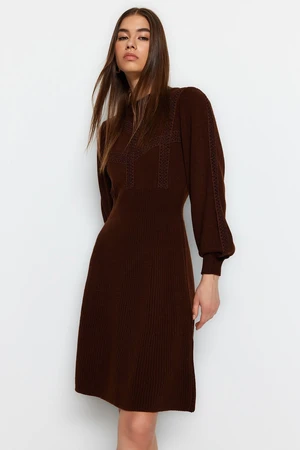 Trendyol Brown Mini Knitwear Lace Dress